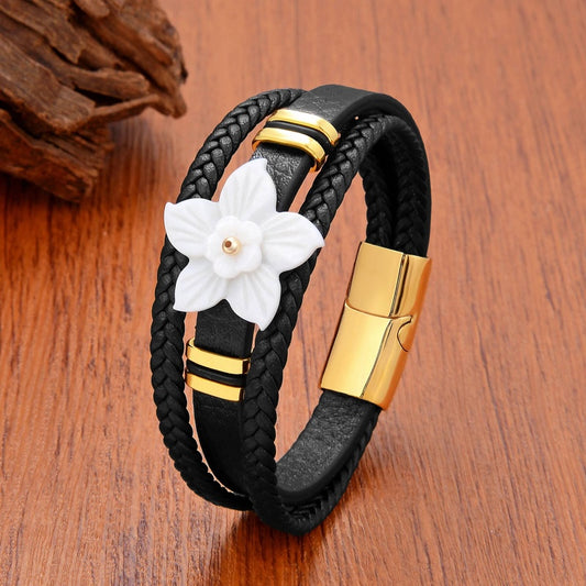 Black Braided Leather Bracelet with Green Jade Beads - Stylish Multi-Layer Magnetic Clasp Jewelry for Casual Wear and Gifts