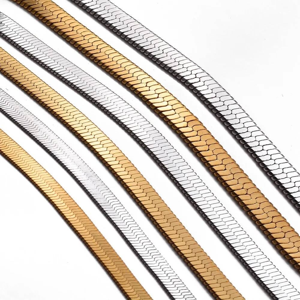 1 piece Width 4mm/5mm/6mm Stainless Steel Flat Snake Chain Necklace Jewelry for Men Women Not allergic