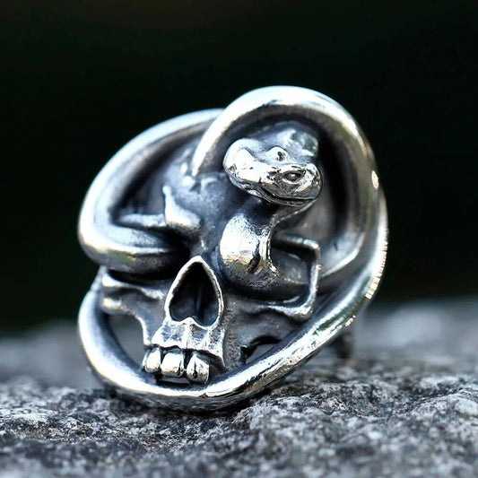 Snake Caarium Skull Ring - Gothic Stainless Steel Biker Punk Jewelry