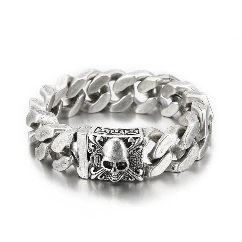 20mm Big and Heavy Chunky Cuban Chain Bracelet Men With Devil Ghost Skull Charm Vintage Magical Jewelry Best Gift For Friends Vintage Silver Color