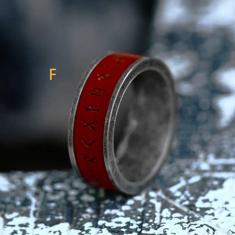 316L Stainless Steel Norse Rune Ring Red Vintage Viking Band