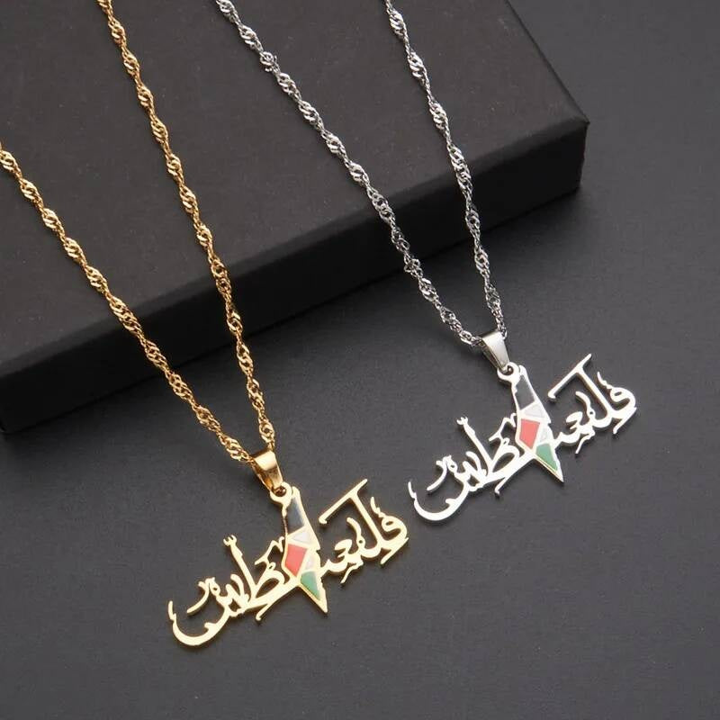 Flag Of Arabic Stainless Steel Pendant Necklace For Women Jewelry Accessories Collier Palestine