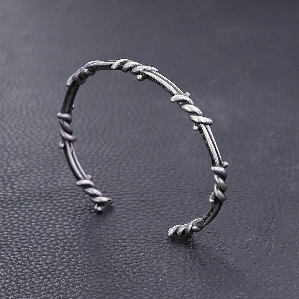 Vintage Twisted Rope Cuff Bracelet – 316L Stainless Steel Open Bangle for Men