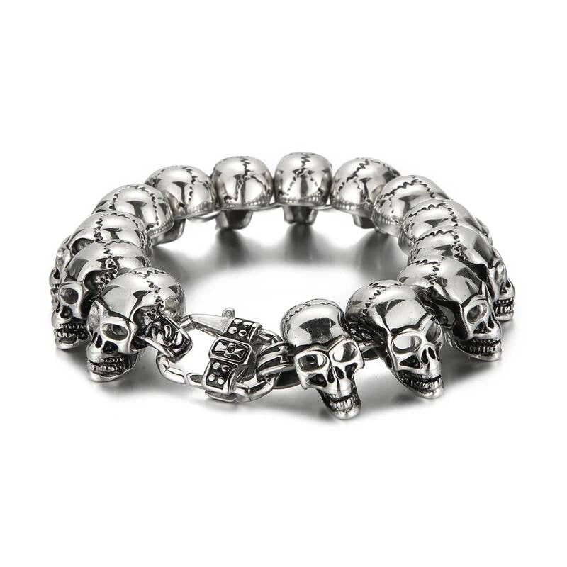 Ancient Demon Bone Ghost Head Bracelet Men Stainless Steel Fashion Skull Chain Bangle