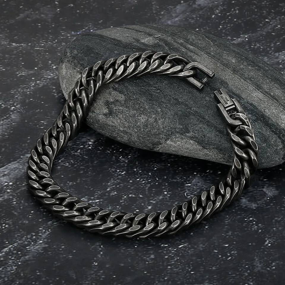Vintage Black Stainless Steel Chain Bracelet – 316L Cuban Link for Men