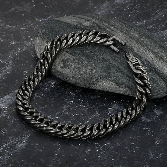 Vintage Black Stainless Steel Chain Bracelet – 316L Cuban Link for Men