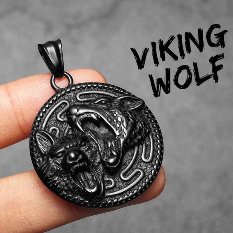 Dual Wolf Pendant Necklace, Fierce Silver Tribal Jewelry with Howling Wolves Design N1503-Only Pendant-B
