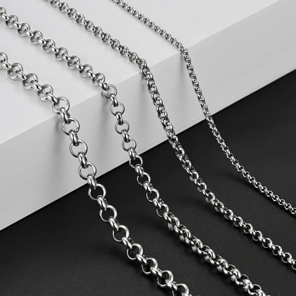 Wholesale 1Pc Width 2mm/3mm/4mm/5mm Stainless Steel Round Pearl Link Chain For Women Men DIY Jewelry Bracelet Necklace