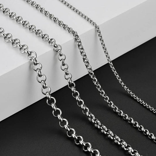 Wholesale 1Pc Width 2mm/3mm/4mm/5mm Stainless Steel Round Pearl Link Chain For Women Men DIY Jewelry Bracelet Necklace