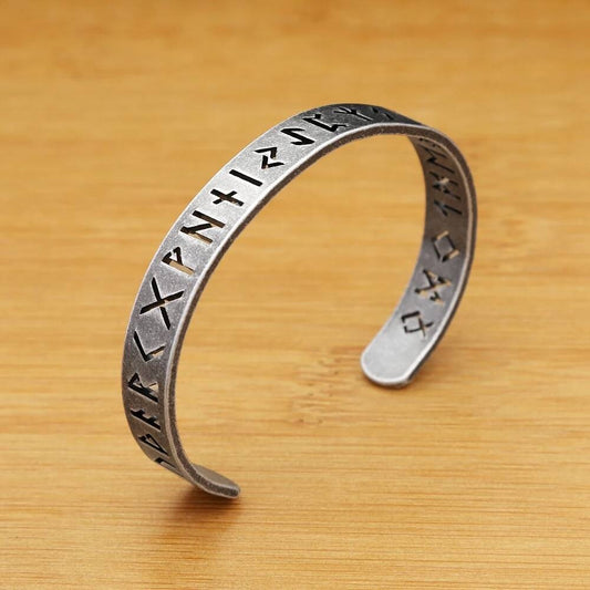 Viking Rune Stainless Steel Cuff Bracelet – Norse Mythology Jewelry for Men