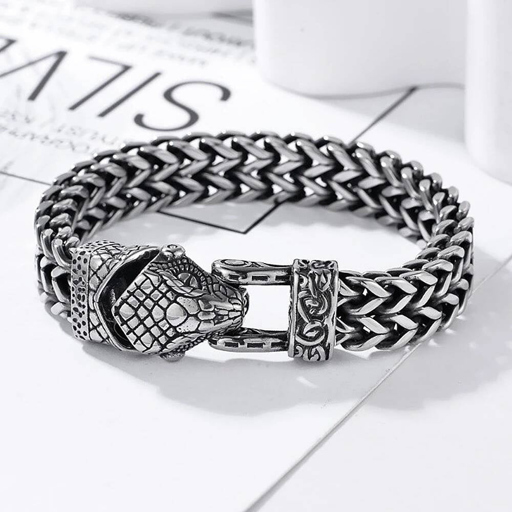 Viking Wolf Head Chain Bracelet – Norse Stainless Steel Armring
