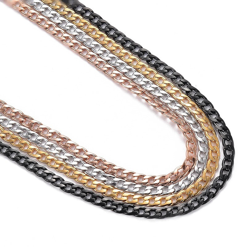 1 piece Width 3/4.5mm Flat Curb Chain Stainless Steel Necklace 3 Colors