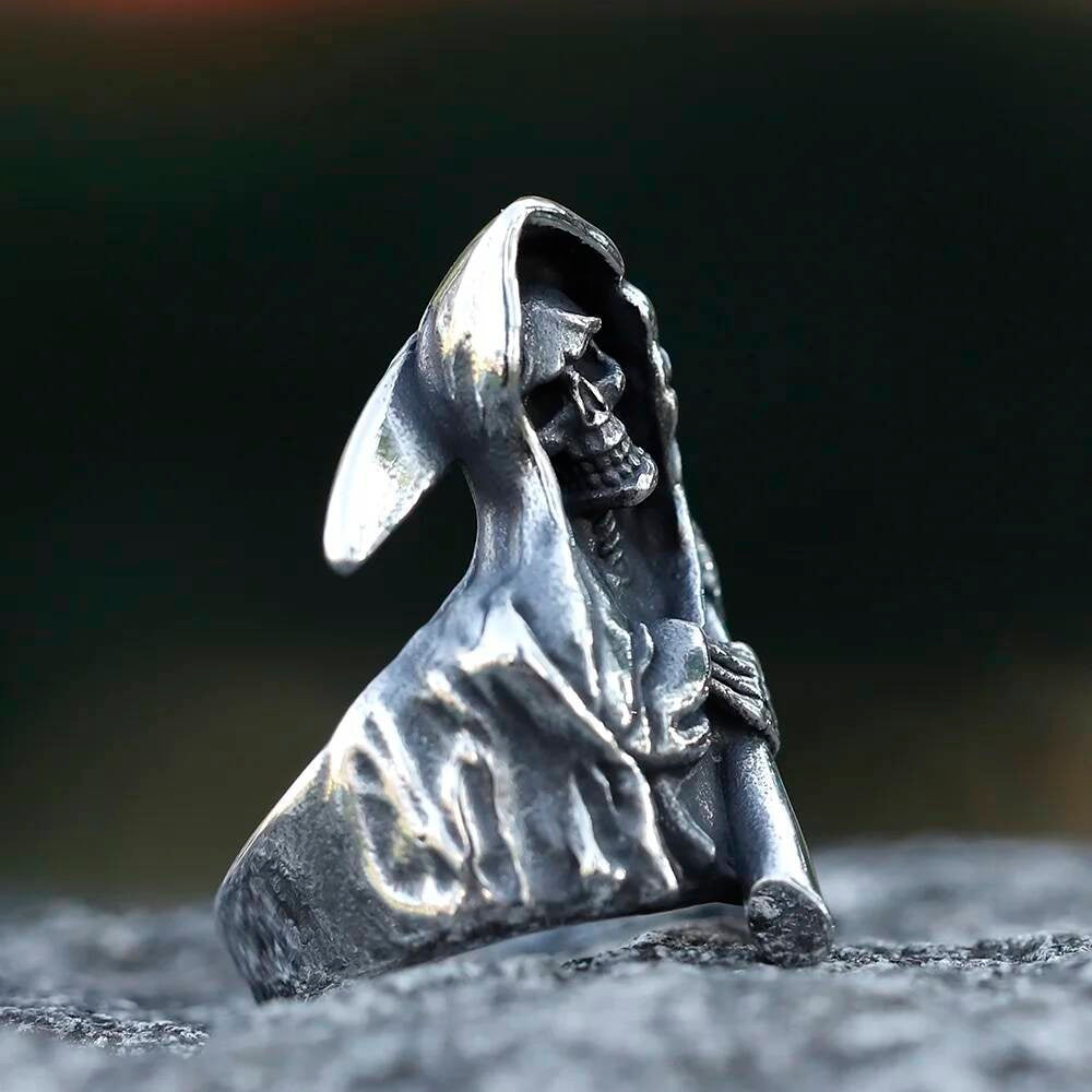 Sickle Caarium Skull Ring - Gothic Stainless Steel Biker Punk Jewelry
