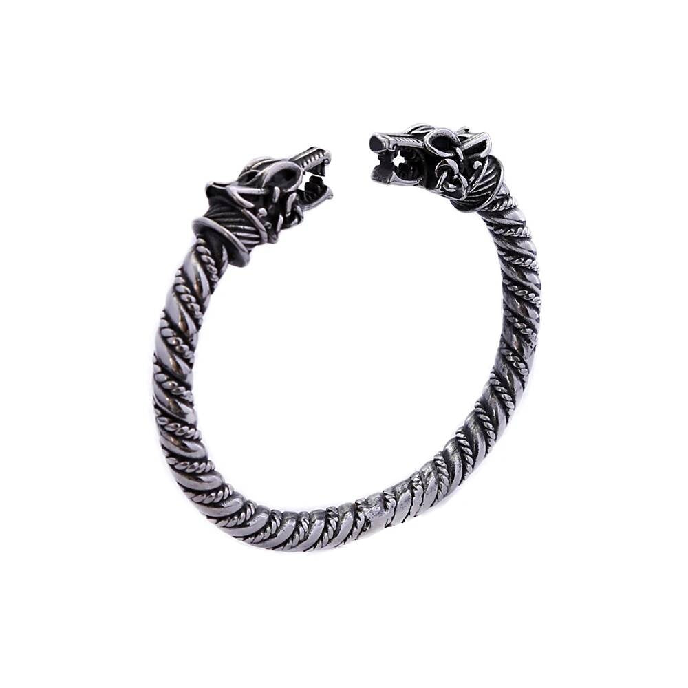 Viking Wolf Head Cuff Bracelet – Norse Mythology Stainless Steel Armring Style A