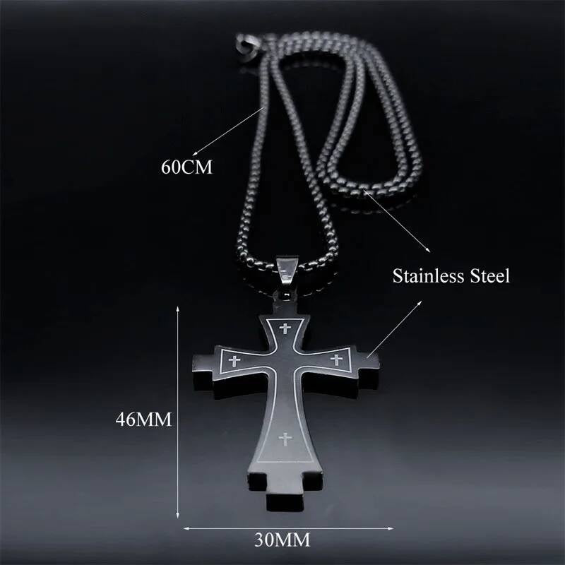 Goth Black Cross 316L Stainless Steel Pendant Chain Necklace For Men Women Jewelry Accessories