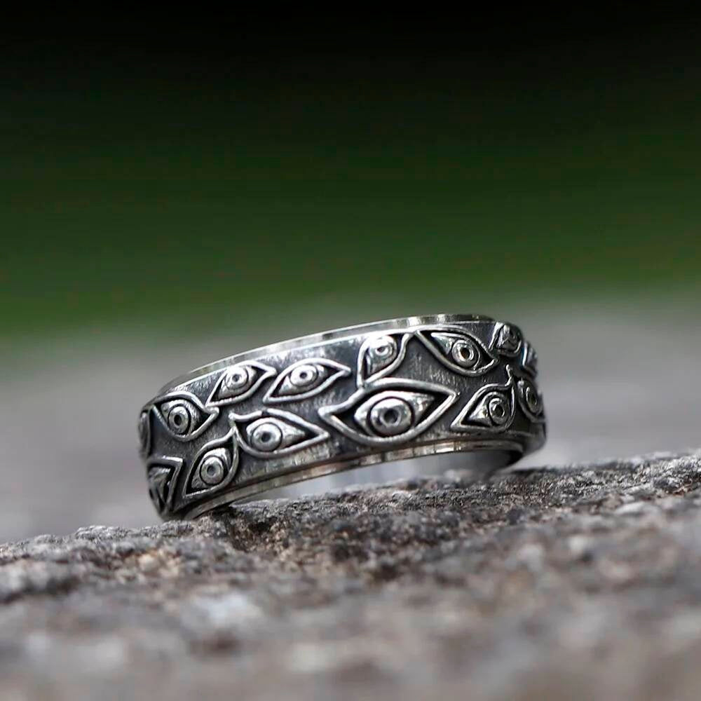 Men's 316L Stainless - Steel Rotatable Japanese Mythology Carved Eyes Ring For Teens -