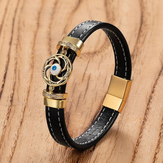 Woven Leather Turkish Blue Evil Eye Zircon Bracelet Punk Fashion Charm Valentines Day Gift Trend Female Jewelry Style-A