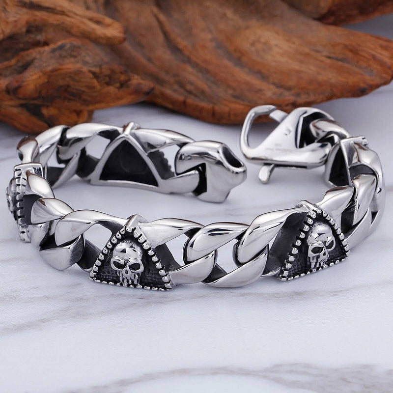 Dark Gothic Skull Chain Bracelet For Men Boy 316L Stainless Steel Jewelry