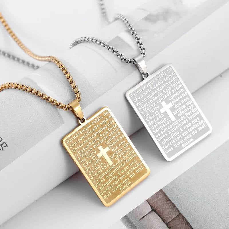 316L Stainless Steel Tag Pendant Cross Chain Necklace For Men Religious Accessories