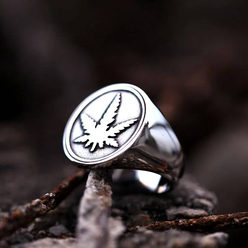 Maple Leaf Signet Ring - Stainless Steel Hip Hop Punk Jewelry for Men