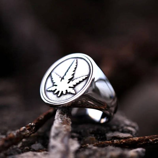 Maple Leaf Signet Ring - Stainless Steel Hip Hop Punk Jewelry for Men