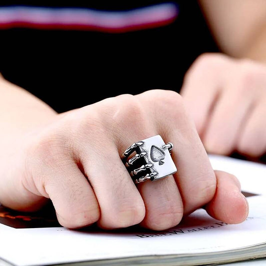 Ace of Spades Skeleton Hand Ring – Gothic Punk Stainless Steel Biker Jewelry