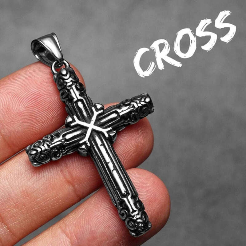 316L Stainless Steel Engraved Gothic Cross Pendant Necklace for Men N1376-Only Pendant
