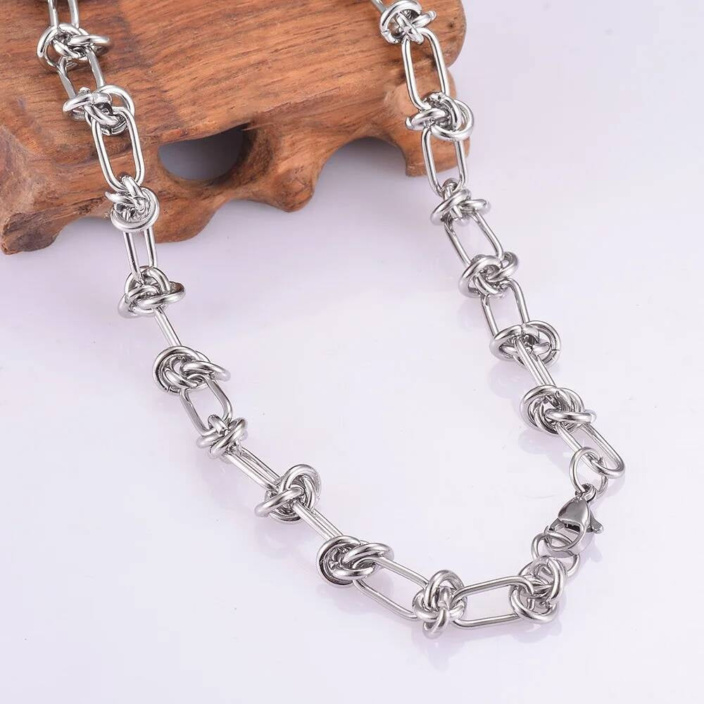 1Pc Stainless Steel Tie Knot Wire Necklaces For Women Men Hip Hop Exaggerated Choker Necklace Chain Fashion Jewelry