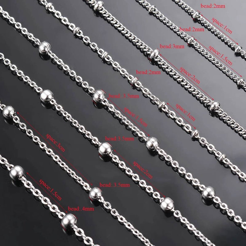 Wholesale 10pcs/lot Width 1.5mm 2mm Tiny beaded Stainless Steel Link Chain for Necklaces Bracelets Foot Jewelry
