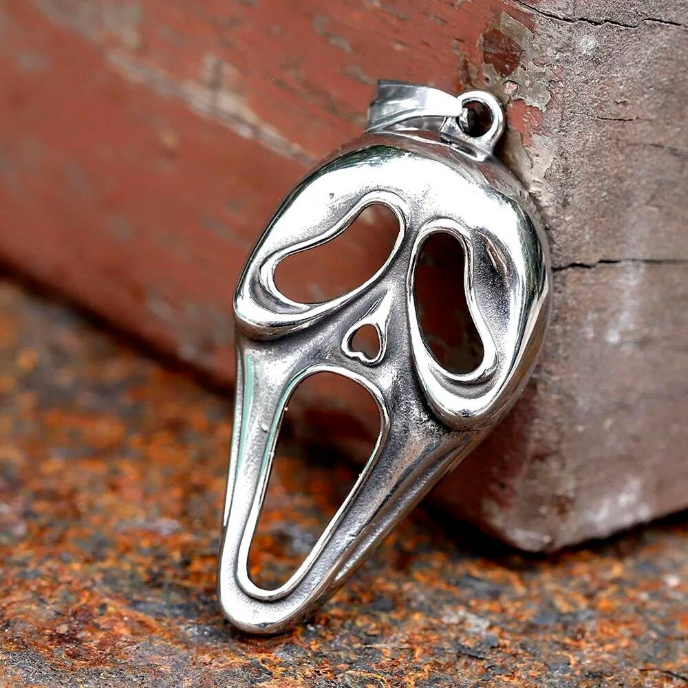 Scream Mask Pendant Necklace - Stainless Steel Ghostface Necklace for Horror Fans