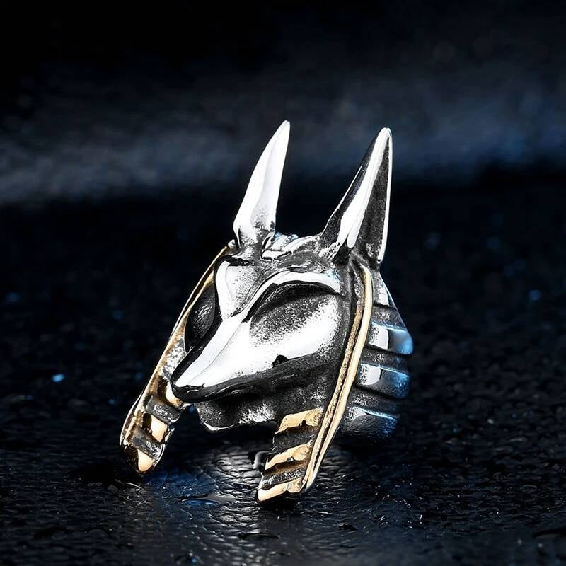 The Kaen Chronicles Anubis Ring – 316L Stainless Steel Mythic Guardian Band white