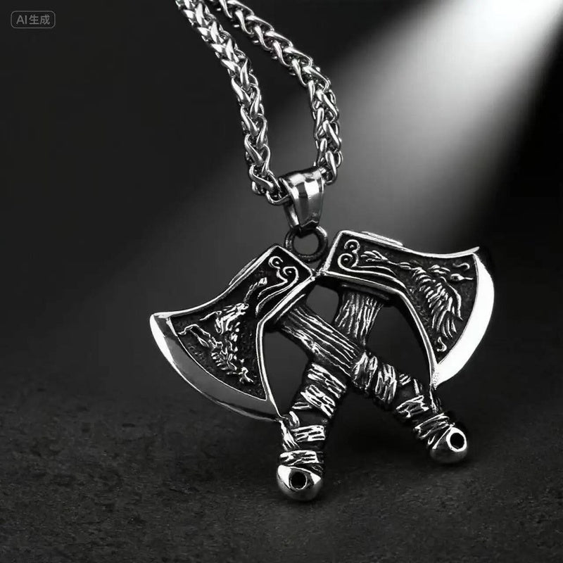 Viking Battle Axes Pendant Necklace – Norse Symbol of Strength and Warrior Spirit