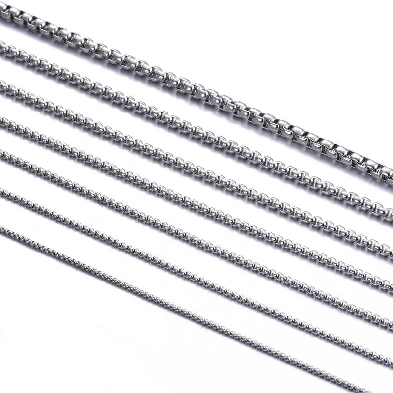 1Pc Square Rolo Stainless Steel Chain Round Box Necklace Men Women Width 2mm-5mm