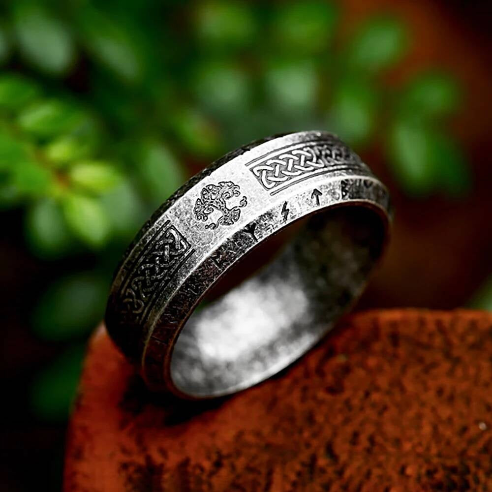 Vintage Viking Tree of Life Ring – 316L Stainless Steel Nordic–Celtic Amulet