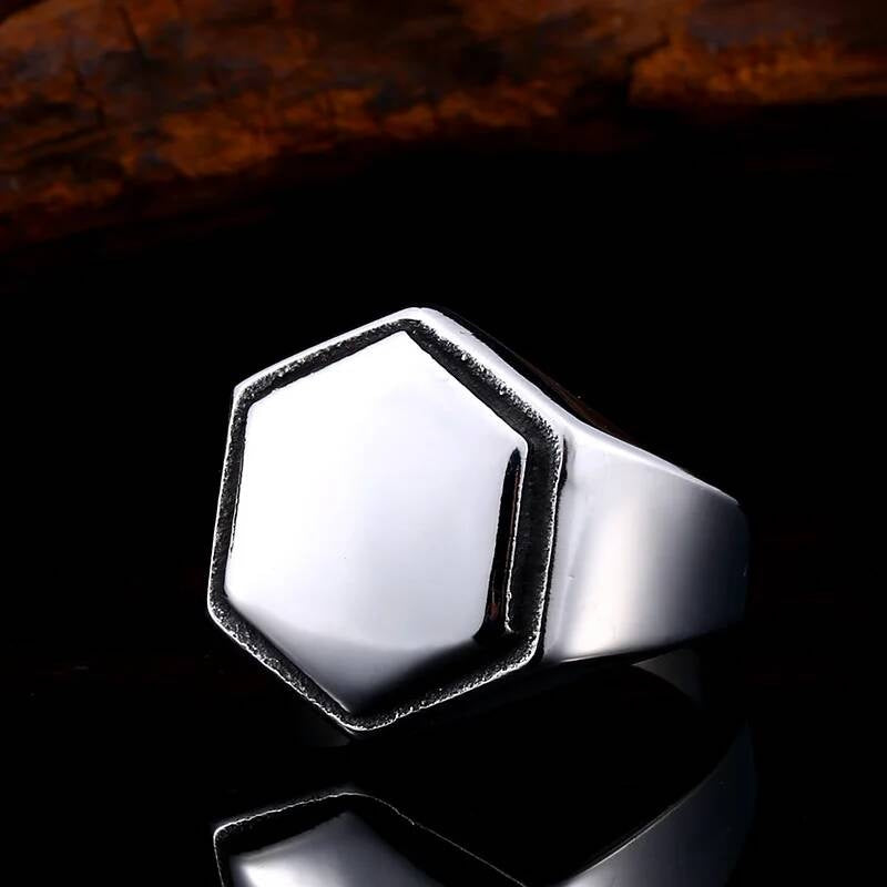 Hexagon Signet Ring Stainless Steel Minimalist Geometric Jewelry