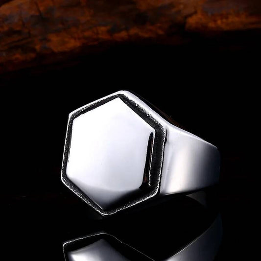Hexagon Signet Ring Stainless Steel Minimalist Geometric Jewelry