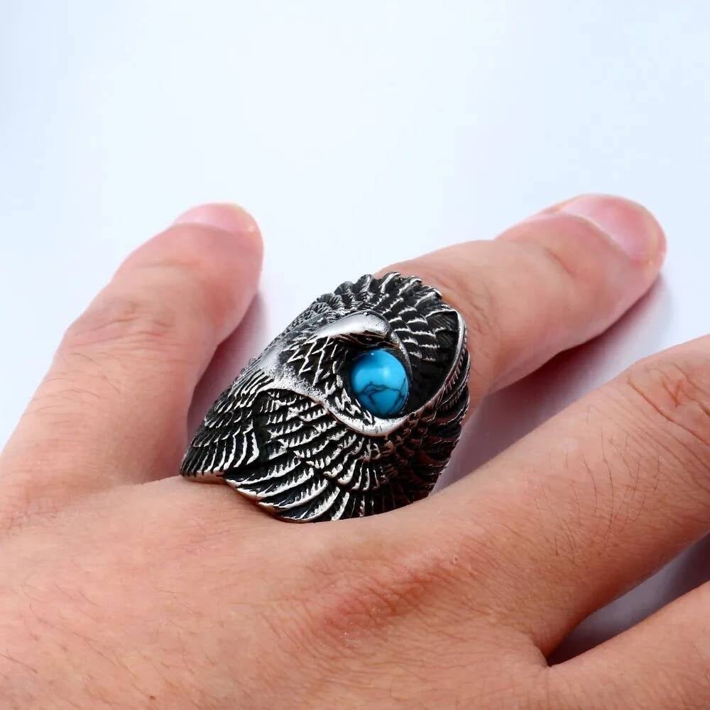 Classic Eagle Green Stone Ring - Stainless Steel Vintage Men's Signet Jewelry