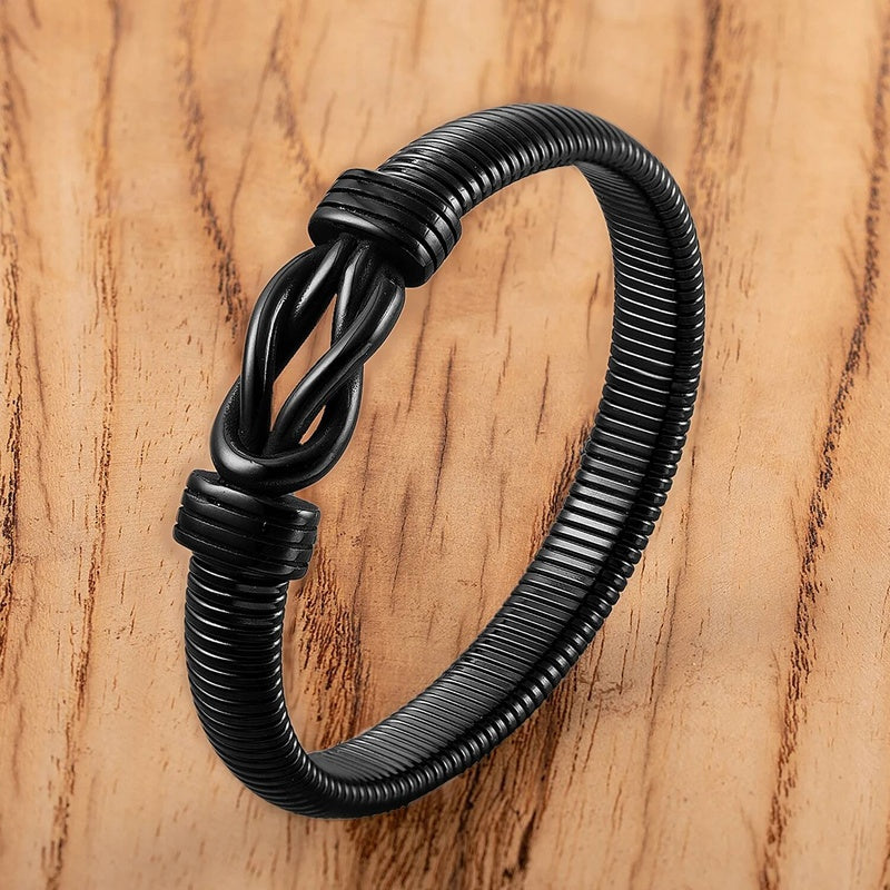 Silver Coil Knot Bracelet for Modern Style Black