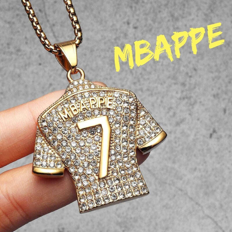 Sparkling Football Jersey Pendants - Messi #10, Messi #30, Ronaldo #7, Stylish Sports Jewelry Mbappe7-G
