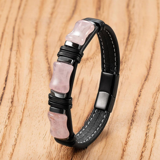 Black Braided Leather Bracelet with Green Jade Beads - Stylish Multi-Layer Magnetic Clasp Jewelry for Casual Wear and Gifts Style-A