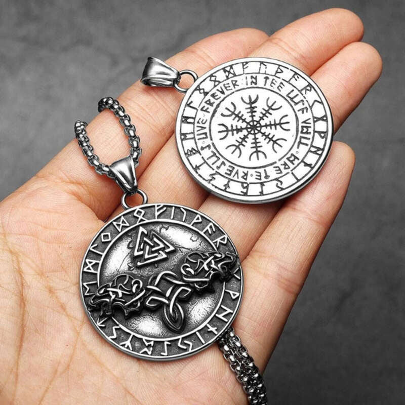 316L Stainless Steel Valknut Wolf Rune Pendant – Norse Viking Amulet Necklace