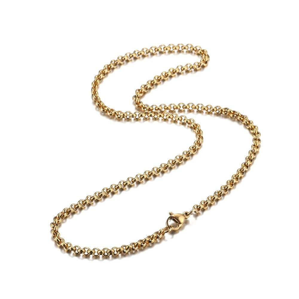 1Pc Width 3mm Stainless Steel Round Pearl Chain Necklace Bracelet Anklet 3 Colors