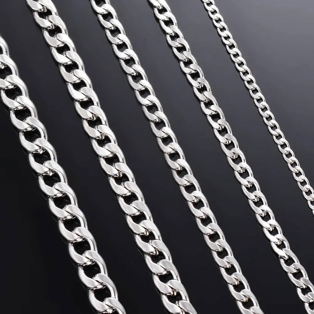 1 piece Width 3mm-9.5mm Curb Cuban Link Necklace for Men Women Basic Punk Stainless Steel Chain Chokers