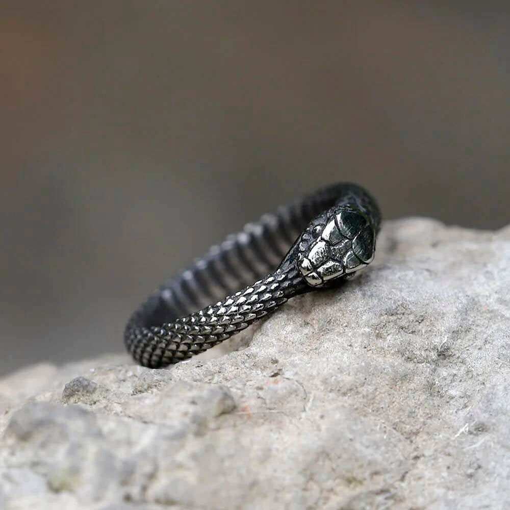 Men's 316L Stainless - Steel Viking Snake Head Amulet Ring For Teens -