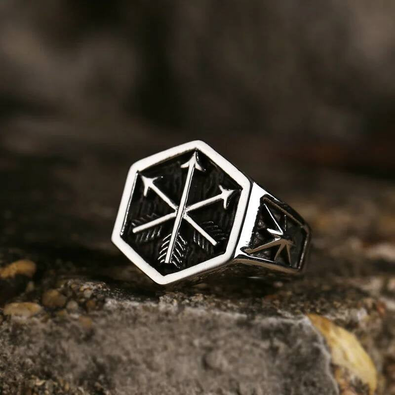Viking Gothic Compass Ring – 316L Stainless Steel Anchor Signet