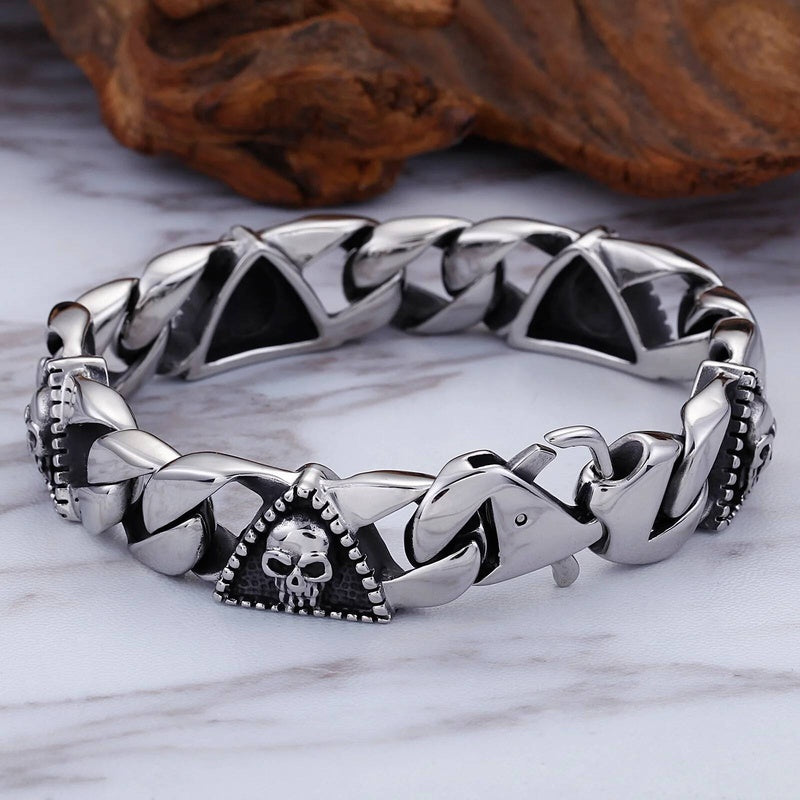 Dark Gothic Skull Chain Bracelet For Men Boy 316L Stainless Steel Jewelry