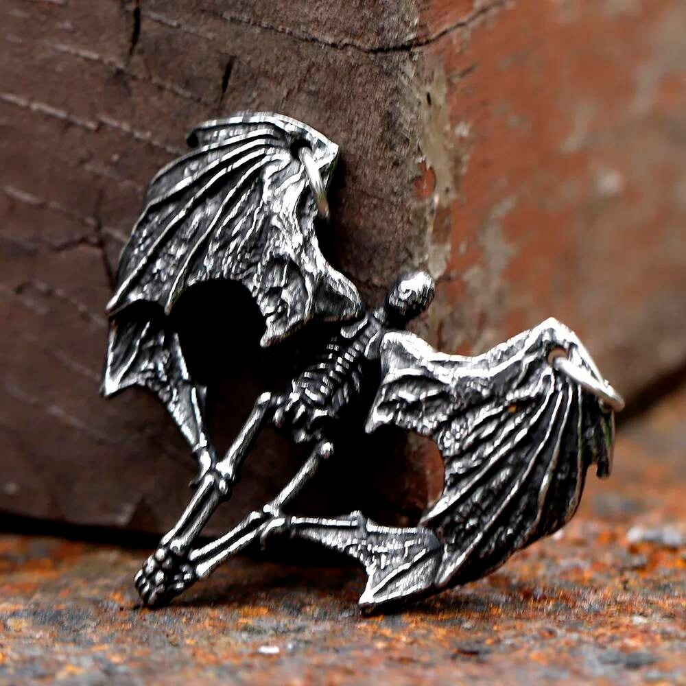 Men's 316L Stainless Steel Skull Ribcage Pendant Necklace Punk Biker Jewelry