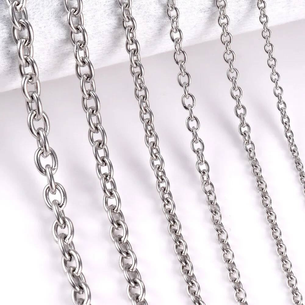 1Pc Width 1.5mm-6mm Stainless Steel Cross O Chain For Women Men DIY Jewelry Thin Bracelet Necklace