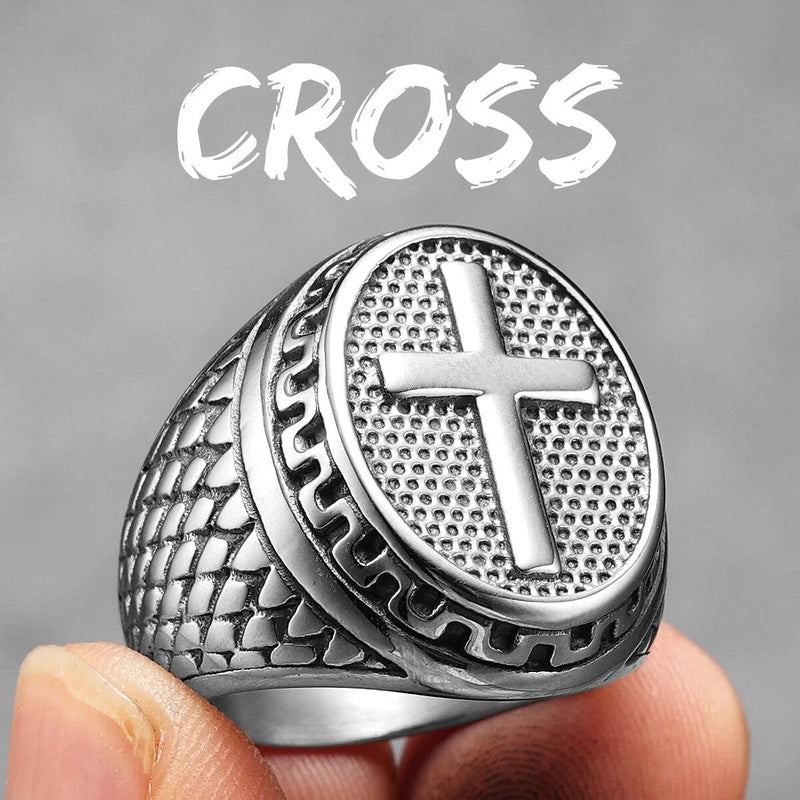 Crusader Cross Ring 316L Stainless Steel Punk Rock Jewelry for Men R1190-Silver