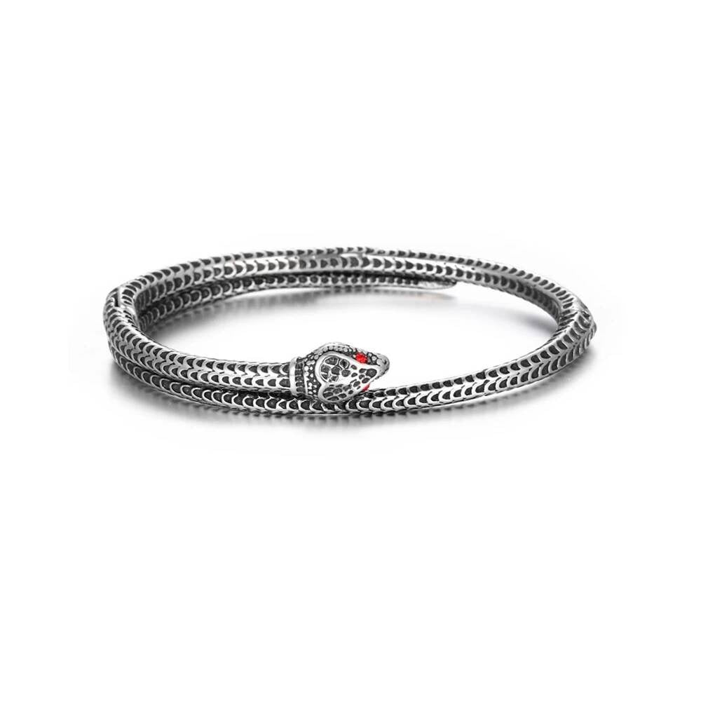 Snake Wrap Bracelet – Stainless Steel Serpent Bangle with Red Eyes Style A